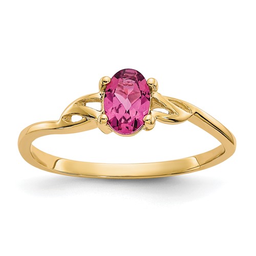 14K Yellow Gold 6x 4 Oval Pink Tourmaline Birthstone Ring