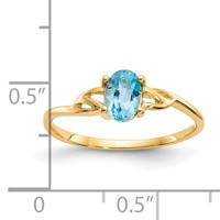 14K Yellow Gold 6x4 Oval Blue Topaz Birthstone Ring view 2