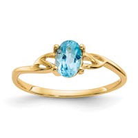 14K Yellow Gold 6x4 Oval Blue Topaz Birthstone Ring view 1