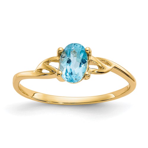 14K Yellow Gold 6x 4 Oval Blue Topaz Birthstone Ring