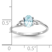 14K White Gold 6x 4 Oval Aquamarine Birthstone Ring view 2