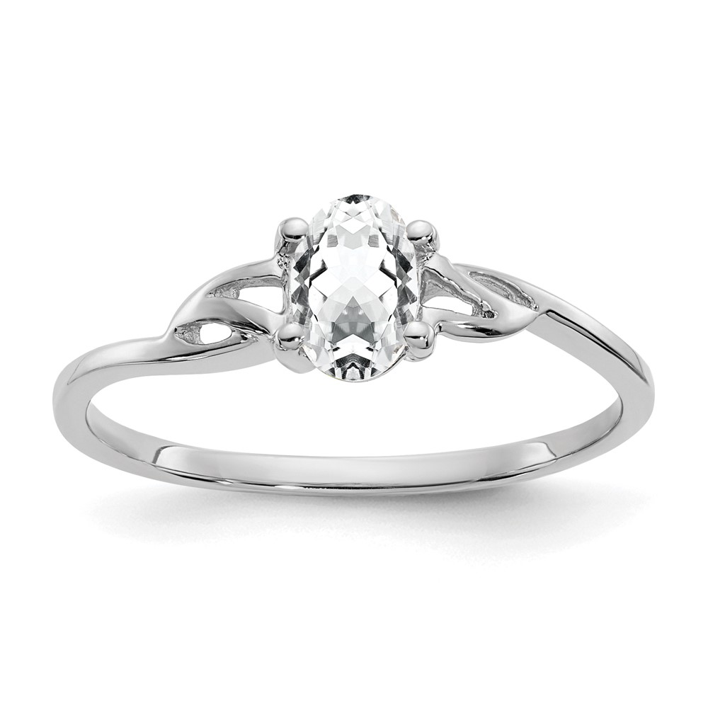14K White Gold 6x4 Oval White Topaz Birthstone Ring