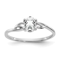 14K White Gold 6x4 Oval White Topaz Birthstone Ring view 1