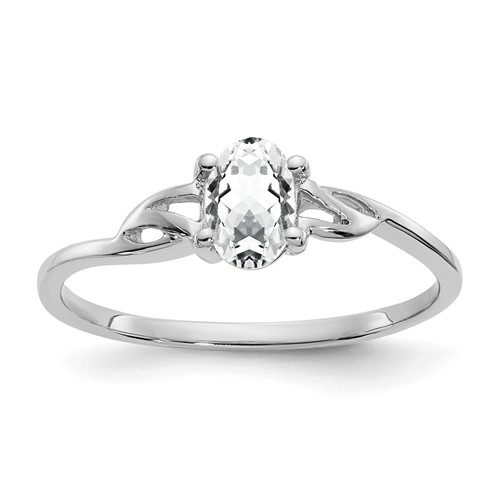 14K White Gold 6x 4 Oval White Topaz Birthstone Ring