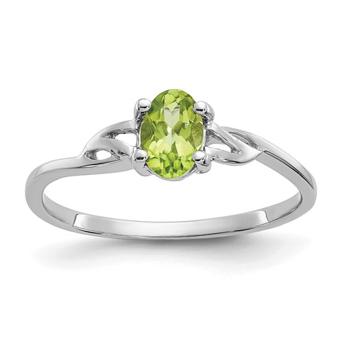 14K White Gold 6x 4 Oval Peridot Birthstone Ring