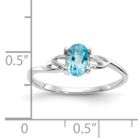 14K White Gold 6x 4 Oval Blue Topaz Birthstone Ring view 2