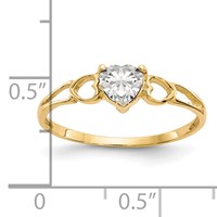 14K 5mm Yellow Gold Heart White Topaz Birthstone Ring view 2