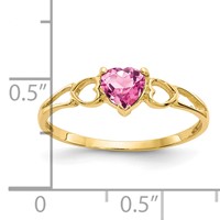 14K 5mm Yellow Gold Heart Pink Tourmaline Birthstone Ring view 2