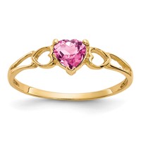 14K 5mm Yellow Gold Heart Pink Tourmaline Birthstone Ring view 1