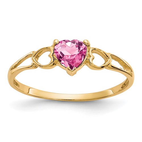 14K 5mm Yellow Gold Heart Pink Tourmaline Birthstone Ring