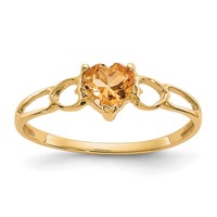 14K 5mm Yellow Gold Heart Citrine Birthstone Ring view 1