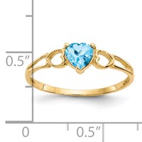 14K 5mm Yellow Gold Heart Blue Topaz Birthstone Ring view 2