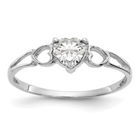 14K White Gold 5mm Heart White Topaz Birthstone Ring view 1