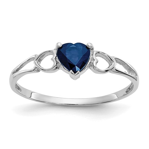 14K White Gold 5mm Heart Sapphire Birthstone Ring