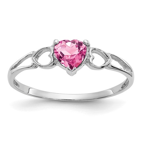 14K White Gold 5mm Heart Pink Tourmaline Birthstone Ring