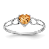14K White Gold 5mm Heart Citrine Birthstone Ring view 1