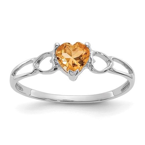 14K White Gold 5mm Heart Citrine Birthstone Ring