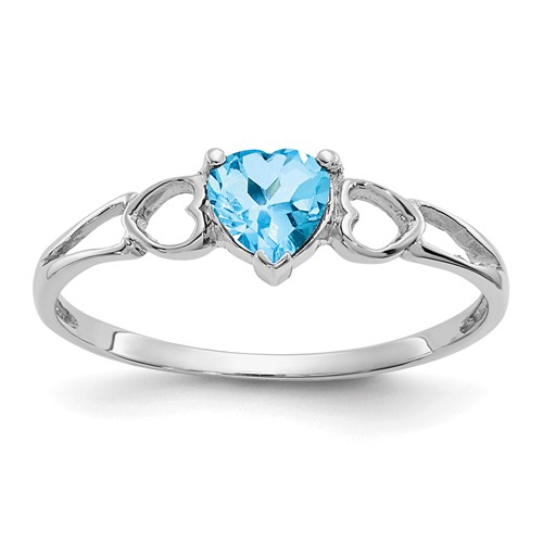 14K White Gold 5mm Heart Blue Topaz Birthstone Ring