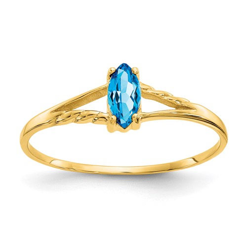 14K Yellow Gold 6x 3 Marquise Blue Topaz Birthstone Ring