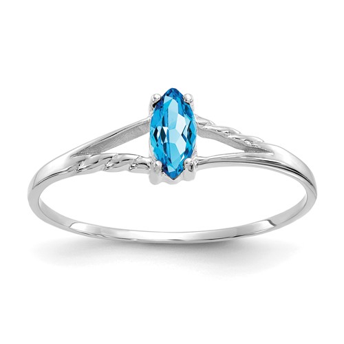 14K White Gold 6x 3 Marquise Blue Topaz Birthstone Ring