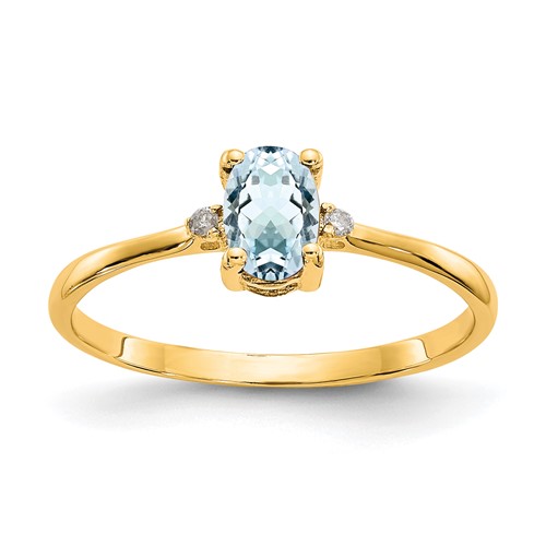14K Diamond and 6x4 Oval Aquamarine Birthstone Ring