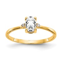 14K Yellow Gold Diamond and 6x 4 Oval White Topaz Birthstone Ring view 1