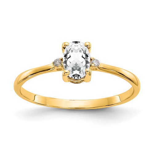 14K Yellow Gold Diamond and 6x 4 Oval White Topaz Birthstone Ring