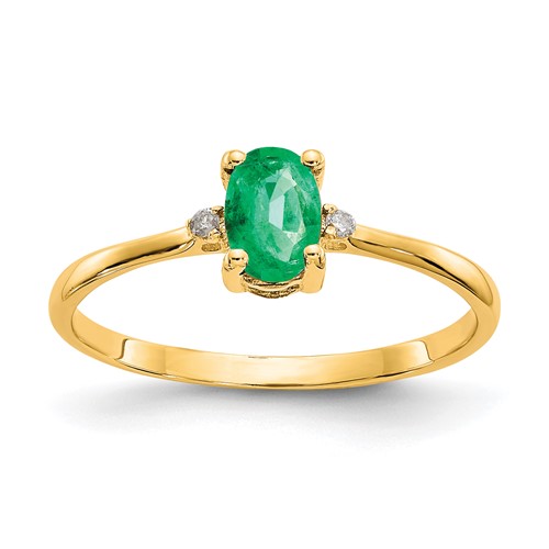 14K Diamond and 6x4 Oval Emerald Birthstone Ring