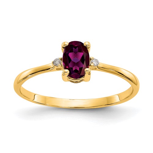 14K Yellow Gold Diamond and 6x 4 Oval Rhodolite Garnet Birthstone Ring