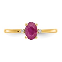 14K Yellow Gold Diamond and 6x4 Oval Ruby Birthstone Ring view 5