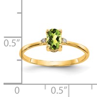 14K Yellow Gold Diamond and 6x 4 Oval Peridot Birthstone Ring view 3