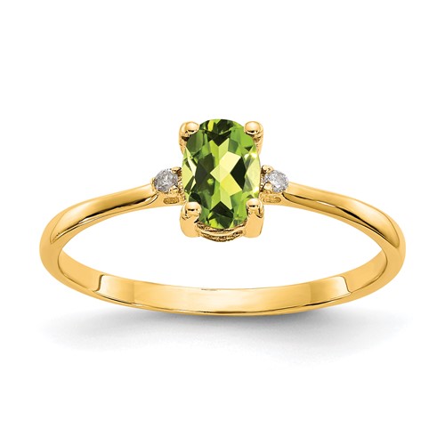 14K Yellow Gold Diamond and 6x 4 Oval Peridot Birthstone Ring