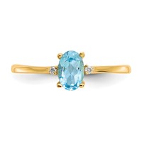 14K Yellow Gold Diamond and 6x 4 Oval Blue Topaz Birthstone Ring view 5
