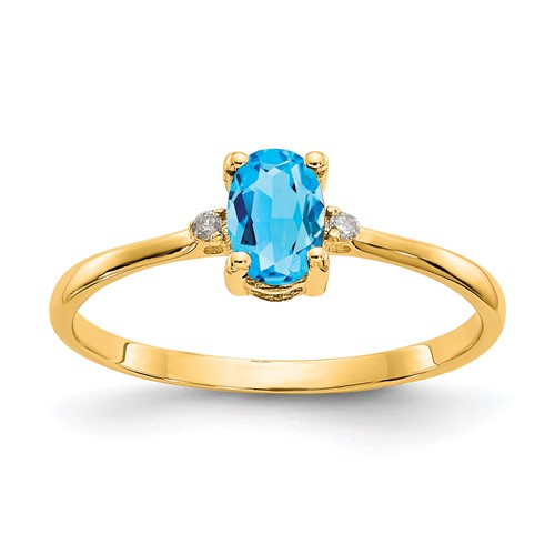 14K Yellow Gold Diamond and 6x 4 Oval Blue Topaz Birthstone Ring