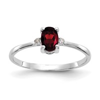 14K White Gold Diamond and 6x 4 Oval Garnet Birthstone Ring view 1