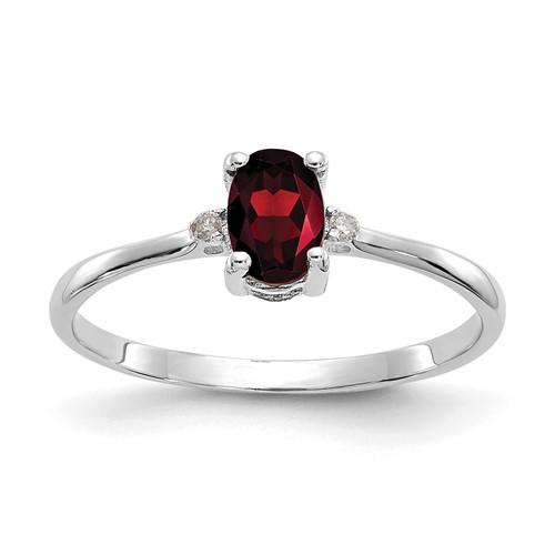 14K White Gold Diamond and 6x 4 Oval Garnet Birthstone Ring