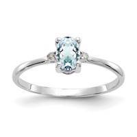 14K White Gold Diamond and 6x4 Oval Aquamarine Birthstone Ring view 1