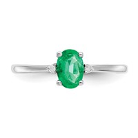 14K White Gold Diamond and 6x 4 Oval Emerald Birthstone Ring view 5