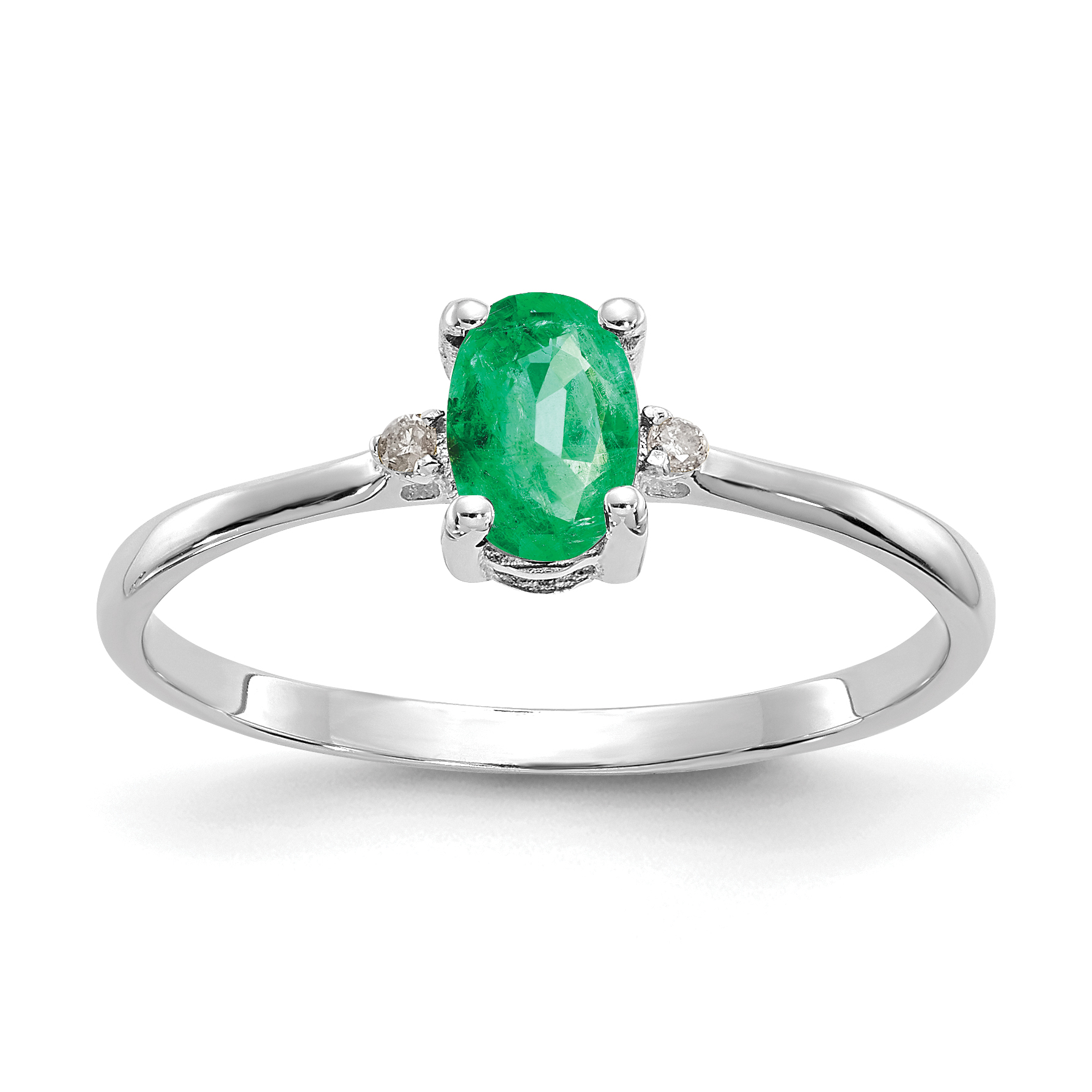 14k White Gold Diamond & Emerald Birthstone Ring (XBR218)