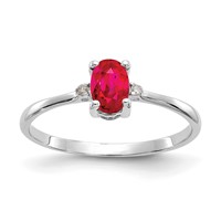14K White Gold Diamond and 6x 4 Oval Ruby Birthstone Ring view 1