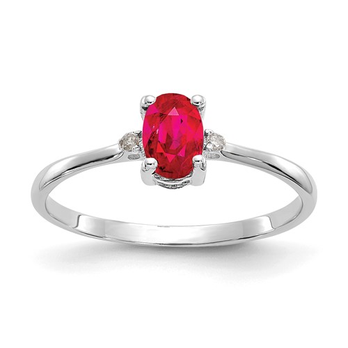 14K White Gold Diamond and 6x 4 Oval Ruby Birthstone Ring
