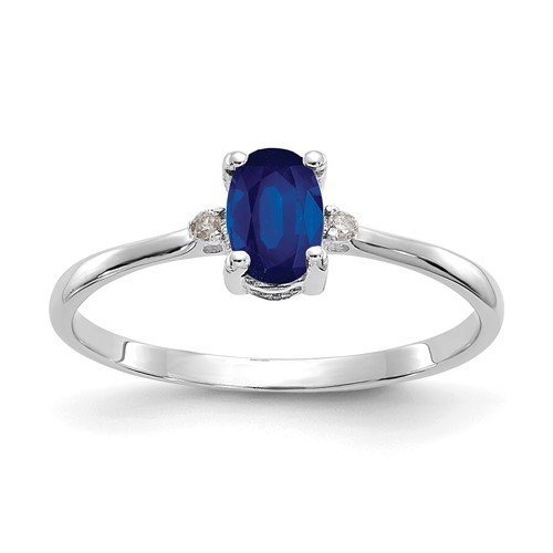 14K White Gold Diamond and 6x 4 Oval Sapphire Birthstone Ring
