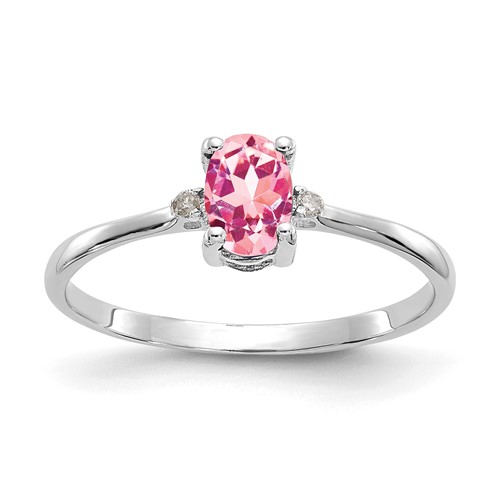14K White Gold Diamond and 6x 4 Oval Pink Tourmaline Birthstone Ring