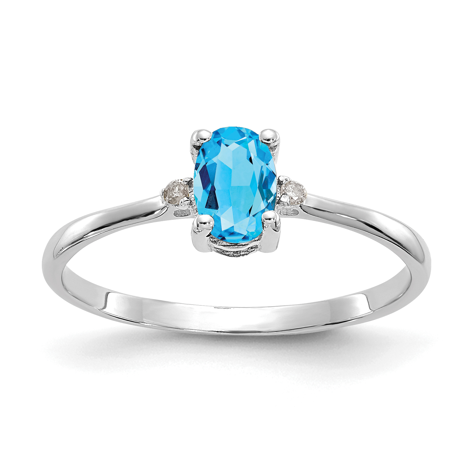 14k White Gold Diamond & Blue Topaz Birthstone Ring (XBR225)