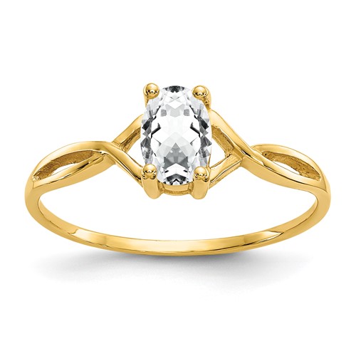 14K Yellow Gold 6x 4 Oval White Topaz Birthstone Ring