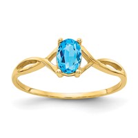 14K Yellow Gold 6x4 Oval Blue Topaz Birthstone Ring view 1
