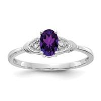 14K White Gold 6x 4 Oval February Amethyst and Diamond Ring view 1