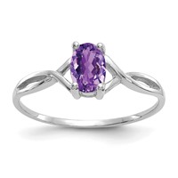 14K White Gold 6x 4 Oval Amethyst Birthstone Ring view 1