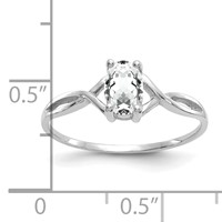 14K White Gold 6x 4 Oval White Topaz Birthstone Ring view 3