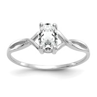 14K White Gold 6x 4 Oval White Topaz Birthstone Ring view 1